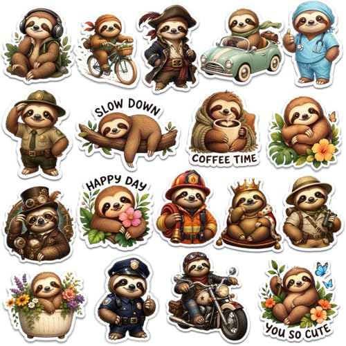 18pcs Cute Sloth Stickers Pack for Water Bottle, Decals Vinyl Sticker for Hydroflask Laptop Computer Bike Helmet Notebook Phone, Sloth Gifts for Lovers - color: Sloth