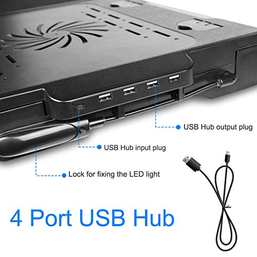 Foldable Laptop Table with Cooling Fan, LED Light, 4 x USB Ports, Mouse Pad & Storage Groove for Laptop Use in Home Office - color: Black