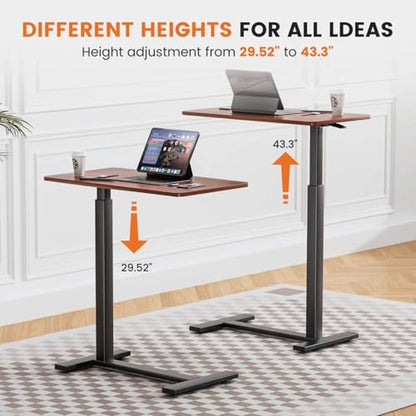 Mobile Bed Laptop Desk with Lockable Wheels and Height Adjustment Function Versatile Overbed Table for Hospital Bedside and Efficient Home Office, Brown - color: Brown