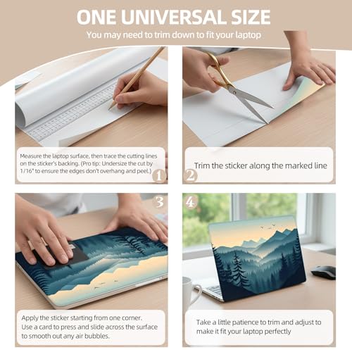 Universal Laptop Skin Sticker for 12/13/14/15.6 Inch Laptops, Reusable Vinyl Laptop Decal Cover, Waterproof Scratch Resistant Notebook Skin with 2 Wrist Pads,Misty Mountains - color: Misty Mountains