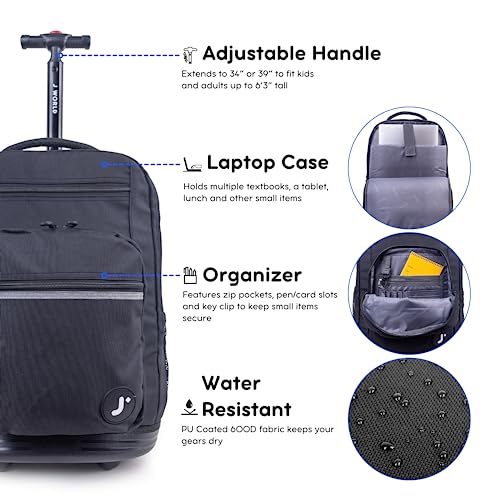 J World Sundance Laptop Rolling Backpack for Girls Boys. Roller Bookbag with Wheels, 20 Inch, Black - color: Black
