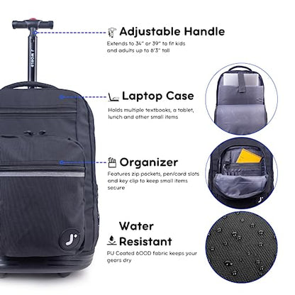 J World Sundance Laptop Rolling Backpack for Girls Boys. Roller Bookbag with Wheels, 20 Inch, Black - color: Black