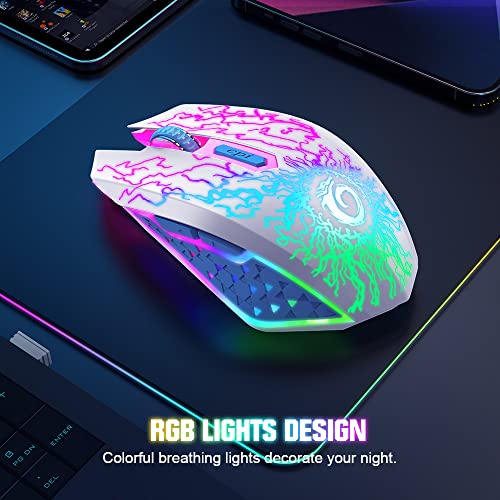 VersionTECH. Wireless Gaming Mouse, Rechargeable Computer Mouse Mice with Colorful LED Lights, Silent Click, 2.4G USB Nano Receiver, 3 Level DPI for PC Gamer Laptop Desktop Chromebook Mac-White - color: White