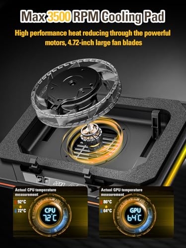 Laptop Cooling Pad, Gaming Laptop Cooler for 13-19 Inch Laptops, RGB Lights Laptop Fan Cooling Pad with 3 Height Adjustable and 3 USB Ports, 4.72 Inch Large Turbo Fan, Max 3500RPM