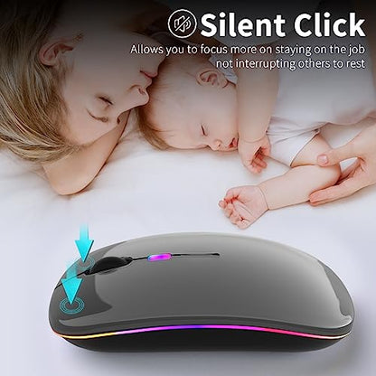 KANMABPC Wireless Bluetooth Mouse – Rechargeable, Silent, Dual Mode (Bluetooth 5.2 & USB) with LED Lights – Portable for Laptop, Desktop, & Tablet(Grey) - color: grey