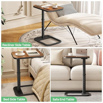 Kitstorack Upgraded TV Tray Table with Panel Lock, 90° Flip-Over Design & Adjustable Height, Sofa Arm Side Table for Eating, Laptop, Couch, Bed, or Small Spaces, Espresso - color: Espresso, style: Auto-locking