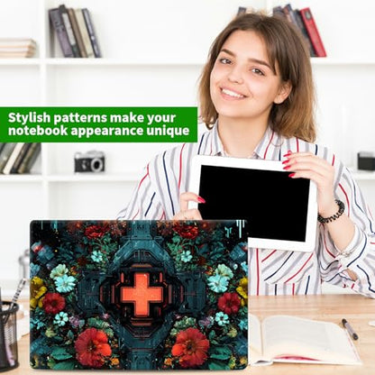 Laptop Skin Sticker Decal, Universal Protective Cover Fit 12 13 14 15.6 Inch Notebook, Reusable Water-Resistant Vinyl Decal w/ 2 Wrist Pads for Business Travel Office, Cross Flower - color: Cross Flower