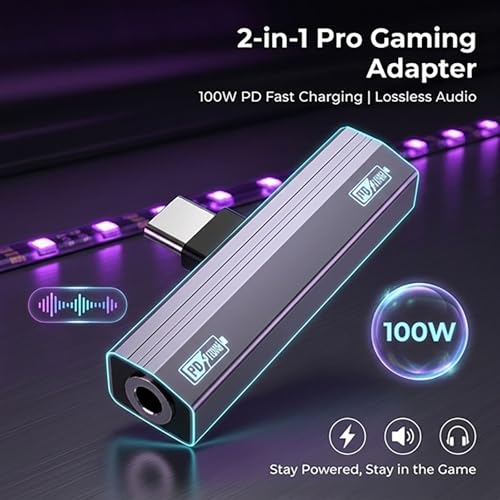 2 Pack USB C to 3.5mm Audio Adapter 2-in-1 HiFi DAC 100W PD Fast Charging Headphone Jack Widely Compatible for iPhone 15/15 Pro, iPad Pro, Samsung Galaxy, Gaming, Car Aux Gray