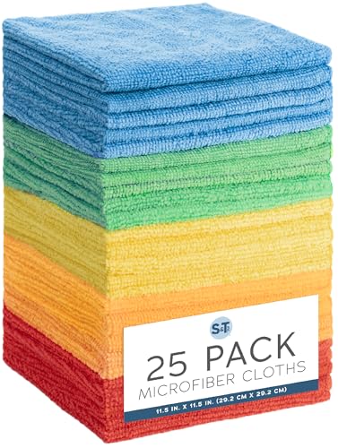 S&T INC. Microfiber Cleaning Cloth, 25 Pack, 11.5" x 11.5" | Bulk Cleaning Cloth for Home and Car, Reusable and Multi-Purpose Cleaning Rags, Machine Washable - size: 25 Pack