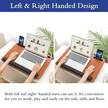 Lap Desk Home Office Lap Desk Portable Laptop Desk for Left Right - Handers with Whole Mouse Pad Wrist Pad Dual Cushion Phone Tablet Slots Fits Up to 17 Inch Laptops - color: Stone Brown