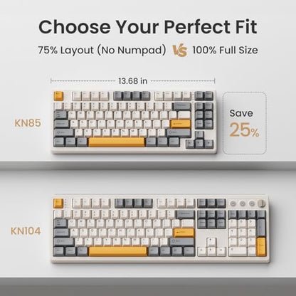 Kisnt KN85 Wireless Mechanical Keyboard, 75% Layout, Bluetooth/2.4GHz/USB-C, Custom RGB Backlit, Hot-Swappable Linear Switch, Creamy Sound for Gaming/Typing (Retro Beige) - color: Retro Beige