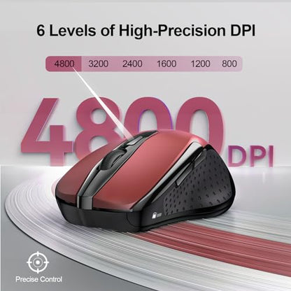 TECKNET Wireless Mouse (2.4G & BT5.0/3.0) Silent 4800 DPI Computer USB A & Bluetooth Mouse 6 Buttons, Wide Compatibility - Red - color: Red