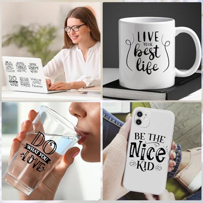 Rngmsi 20 Sheets Motivational UV DTF Cup Wrap Cold UV DTF Transfer Stickers | Inspirational Quotes Black Affirmative Rub on Transfers, Waterproof Uvdtf Decals, for DIY Crafts, 3.1x3.1 in - style: Motivational Quotes