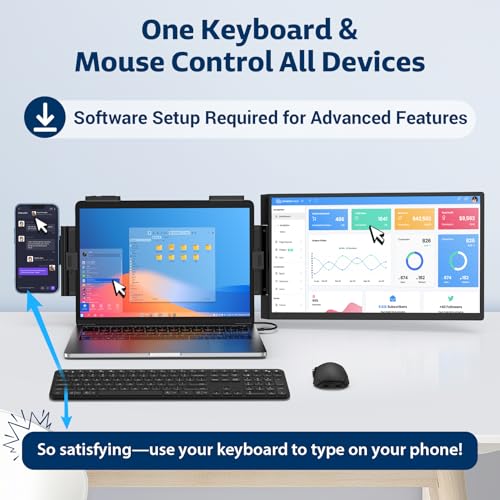 HONGO Portable Studio Display 15.6" FHD IPS 1080P Monitor — Laptop Screen Extender & Phone/Pad Mount for 14–16" Laptops, Turn Phone into Webcam + Keyboard Control (Third‑Party App Required) - color: A1-15.6"Extender-Black
