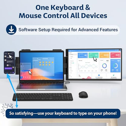HONGO Portable Studio Display 15.6" FHD IPS 1080P Monitor — Laptop Screen Extender & Phone/Pad Mount for 14–16" Laptops, Turn Phone into Webcam + Keyboard Control (Third‑Party App Required) - color: A1-15.6"Extender-Black