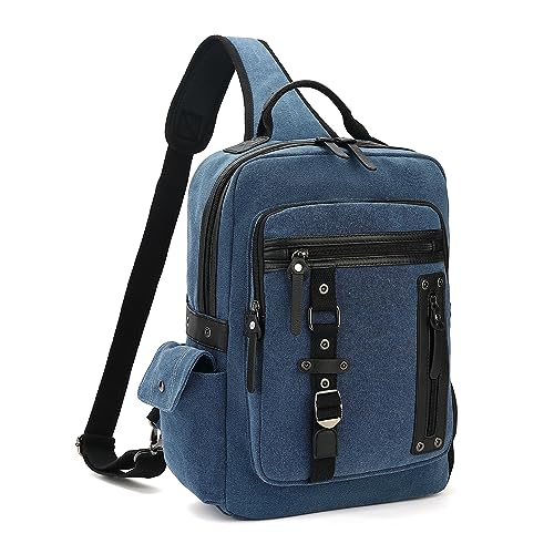 Vintage Messenger Bag, Canvas Backpack for Travel, Men's Shoulder Bag, Dual-use Bag for Hand Carry and Crossbody Carry - color: A-darkblue
