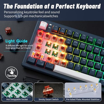 Hexgears E4Pro Wireless Creamy Mechanical Keyboard with Number Pad, Hot Swappable Custom Keyboard with Wrist Rest,Pre-lubed Tactile Switches,Gasket Structure,RGB Backlit Gaming Keyboard (Dark Blue) - color: Dark Blue-99keys, size: Tactile