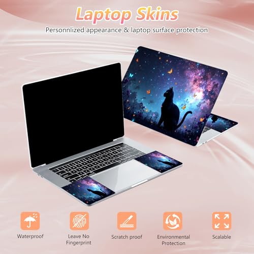 Laptop Skin Sticker Decal 12" 13" 13.3" 14" 15" 15.6",Waterproof Scratch Resistant Vinyl,Reusable Easy to Apply,for MacBook HP Dell Notebooks Netbooks Laptop,2 Wrist Pads,Cat Galaxy Glitter - color: Cat Galaxy Glitter