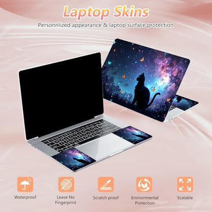 Laptop Skin Sticker Decal 12" 13" 13.3" 14" 15" 15.6",Waterproof Scratch Resistant Vinyl,Reusable Easy to Apply,for MacBook HP Dell Notebooks Netbooks Laptop,2 Wrist Pads,Cat Galaxy Glitter - color: Cat Galaxy Glitter