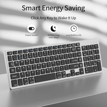 Wireless Bluetooth Keyboard-Number Pad, Multi-Device for Mac/iPad/iPhone | Bluetooth 5.1, low-profile ergonomic design, stable connection. Compatible with Mac, iPad, iPhone, Android, Windows, White - color: gray