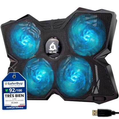 KLIM Wind Laptop Cooling Pad - More Than 500 000 Units Sold - New Version - The Most Powerful Rapid Action Cooling Fan - Laptop Stand with 4 Cooling Fans at 1200 RPM - USB Fan - PS5 PS4 - Cyan - color: Turquoise