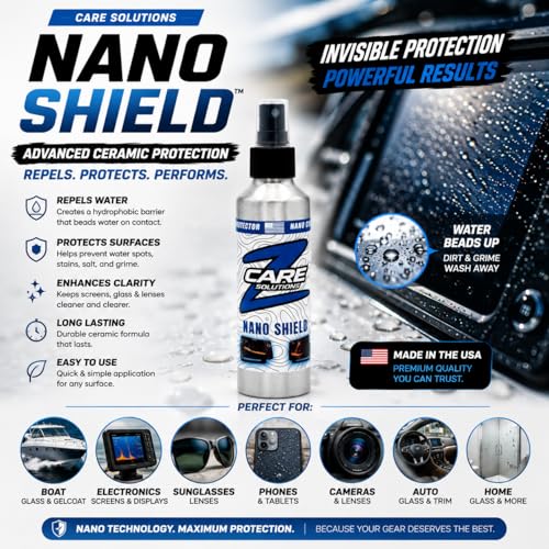 Screen & Glass Cleaner Spray with Ceramic Coating - Hydrophobic Protection for Sunglasses, Boat Screens, Electronics - Streak Free Water Repellent - Nano Shield by Z Care