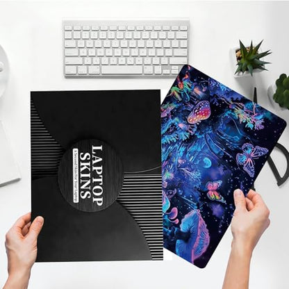 Universal Laptop Skin Sticker with 2 Wrist Pad Skins, Waterproof Scratch Resistant Vinyl Laptop Cover Decal, Cut to Fit for 11–15.6 Inch MacBook HP Dell Lenovo, Blue Mushrooms - color: Blue Mushrooms
