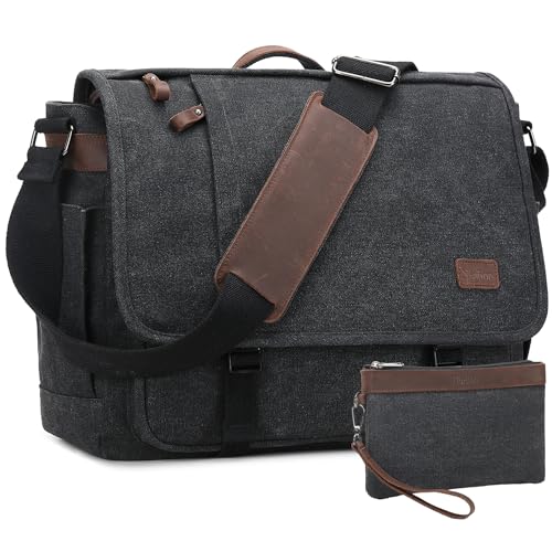 Nerlion Messenger Bag for Men 17-17.3 Inch Laptop Bag Canvas Water-resistant Computer Bag Shoulder Bag Work Briefcase Bookbag for College (Dark Gray) - color: Dark Gray