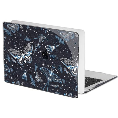 for MacBook Air 13 inch Case 2021 2020 2019 2018 Release M1 A2337 A2179 A1932, Glitter Black Pritned Pattern Hard Case Cover for Mac Air 13 M1 Retina Display with Touch ID, Butterfly Sky - color: Butterfly Sky