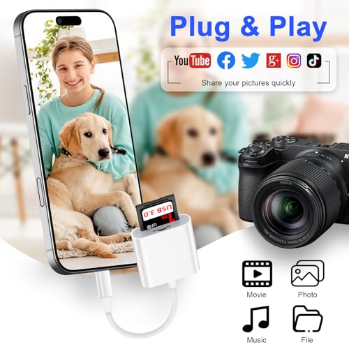 for iPhone 17e 17 Air 17 Pro Max, SD Card Reader for iPhone 16e 16 Pro Max Plus 15 iPad Mac, USB C Micro SD Card Adapter Camera Memory Card Reader for SD,Micro SD,SDHC,SDXC,TF Card,Micro SDHC,UHS-I/II