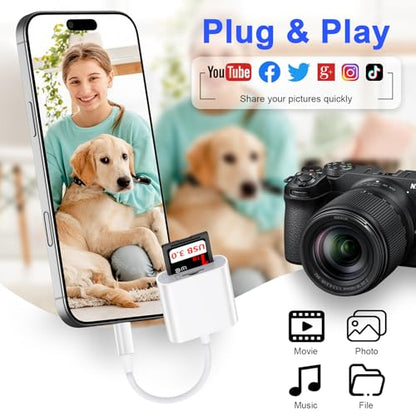 for iPhone 17e 17 Air 17 Pro Max, SD Card Reader for iPhone 16e 16 Pro Max Plus 15 iPad Mac, USB C Micro SD Card Adapter Camera Memory Card Reader for SD,Micro SD,SDHC,SDXC,TF Card,Micro SDHC,UHS-I/II