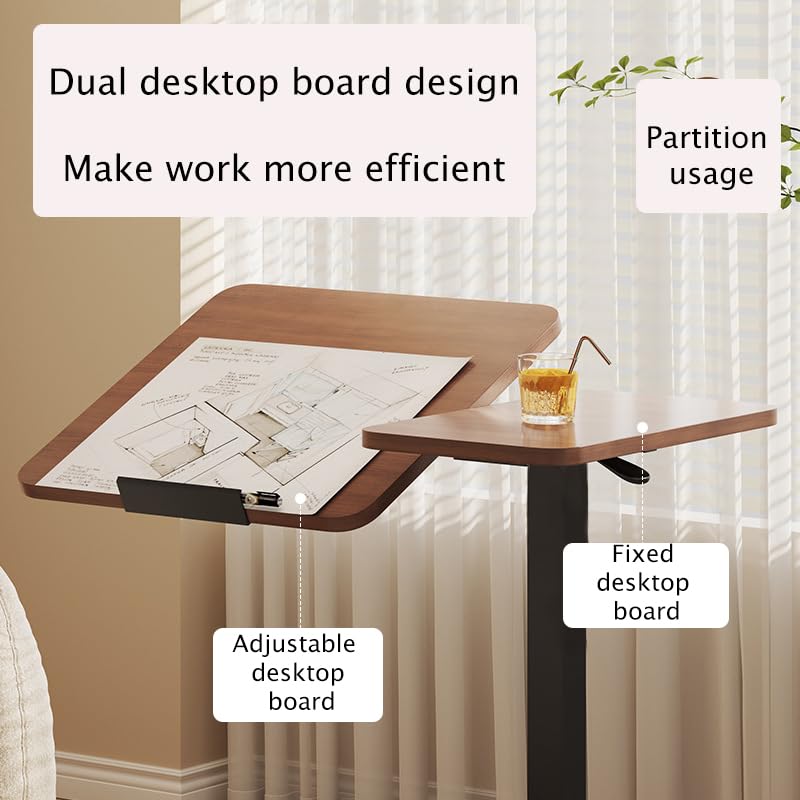 Foldable Bedside Table, Height Adjustable Overbed Bedside Desk Mobile Rolling Laptop Stand Tilting Sofa Side Table with Wheels, Folding Tray Tables for Laptop Bed Couch, Gift for Family, Brown - color: Brown