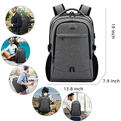 17 Inch Travel Laptop Backpack Water Resistant College Backpack for Men Laptop Bag with USB Charging Port,Light Grey - color: Light Grey