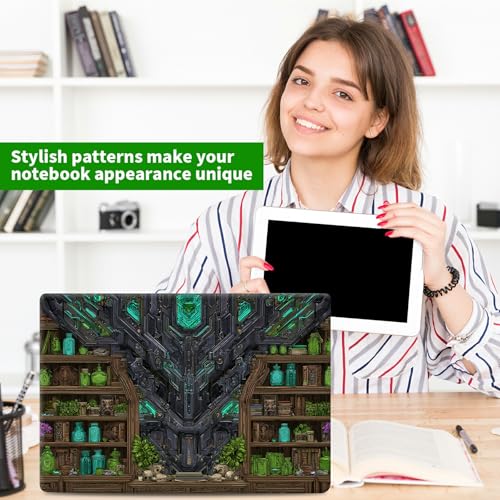 Laptop Skin Sticker Decal, Universal Protective Cover Fit 12 13 14 15.6 Inch Notebook, Reusable Water-Resistant Vinyl Decal w/ 2 Wrist Pads for Business Travel Office, Green Library Books - color: Green Library Books