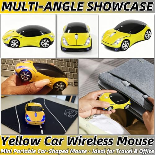 Yellow Wireless Mouse，Mini Car Computer Mouse，1600DPI 2.4G with USB Receiver, Ergonomic Cute Computer Mice for Laptop, PC, Windows, Mac OS (Yellow) - color: Yellow