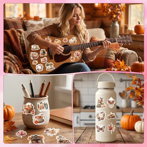 50 Pcs Fall Autumn Aesthetic Stickers Pumpkin Scrapbook Stickers | Fall Pumpkin Leaf Desgin, Waterproof, Vinyl Decals for Water Bottle Luggage Laptop Journal - style: Fall