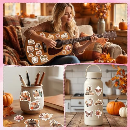 50 Pcs Fall Autumn Aesthetic Stickers Pumpkin Scrapbook Stickers | Fall Pumpkin Leaf Desgin, Waterproof, Vinyl Decals for Water Bottle Luggage Laptop Journal - style: Fall