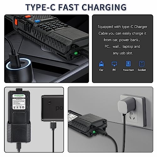 BAOFENG UV-5R Battery 3800mAh USB-C Charging Extended High Capacity Ham Radio Battery UV5R BF-F8HP UV-5R Series Radios with Type-C Charging Cable,2Pack