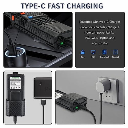 BAOFENG UV-5R Battery 3800mAh USB-C Charging Extended High Capacity Ham Radio Battery UV5R BF-F8HP UV-5R Series Radios with Type-C Charging Cable,2Pack