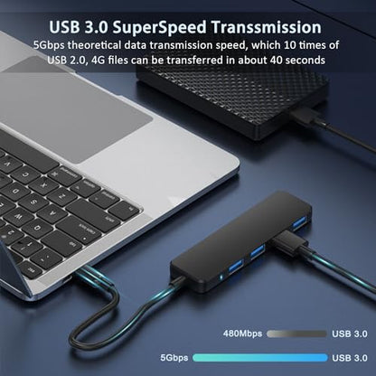 USB Hub 4 Port, VIENON USB 3.0 Hub USB Splitter for Laptop, USB Port Extender USB A Hub for PC, Desktop, Xbox, PS4, Flash Drive, Printer, Keyboard, Mouse, HDD, Plug and Play - size: 1FT