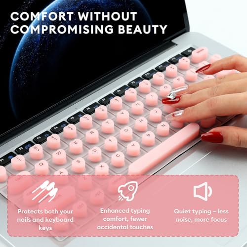Allinside Keyboard Cover for Long Nails, Compatible with MacBook Neo A18 Pro & MacBook Pro 13/14/16 (2021–2024) & MacBook Air 13/15 (2020–2024), Raised Heart-Shaped Silicone Skin, Pink - color: Pink