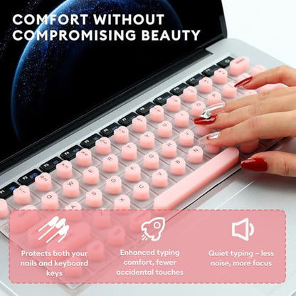 Allinside Keyboard Cover for Long Nails, Compatible with MacBook Neo A18 Pro & MacBook Pro 13/14/16 (2021–2024) & MacBook Air 13/15 (2020–2024), Raised Heart-Shaped Silicone Skin, Pink - color: Pink