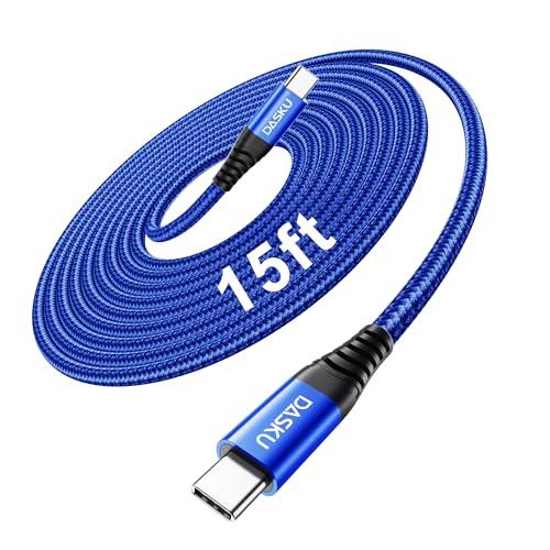 USB C to C Cable 100W [1Pack 15FT], Extra Long USB C Cable Fast Charging | USB C to USB C Cable Durable Braided, USB Type-C Cord for iPhone 17/16/15/Pro Max/Plus/Samsung Galaxy S23/and More-Blue - color: Blue, size: 15FT 1Pack, style: 100W USB C to USB C