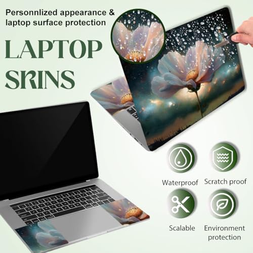 SUPERDANT 3Pcs Laptop Sticker Skin Cover Decal Removable Reusable PVC Material with Unique Starry Sky Flower Design Waterproof for School College Work Office Personalization Use