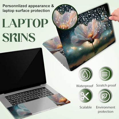 SUPERDANT 3Pcs Laptop Sticker Skin Cover Decal Removable Reusable PVC Material with Unique Starry Sky Flower Design Waterproof for School College Work Office Personalization Use