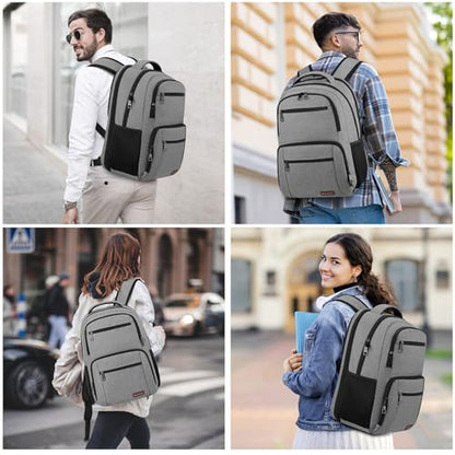 BIKROD Backpack for Men and Women, School Backpacks Water Resistant Back Pack, TSA Travel Backpack, Business Anti Theft Sturdy Computer Bag Gifts Fits 17.3 Inch Laptop, Grey - color: Grey, size: 17.3 Inch