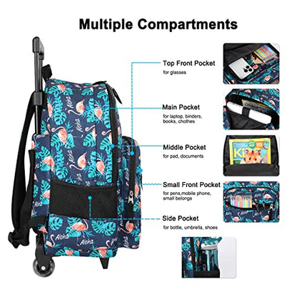 Tilami Rolling Backpack 18 inch Double Handle with Lunch Bag Wheeled Kids Backpack, Flamingo Black - color: Flamingo Black
