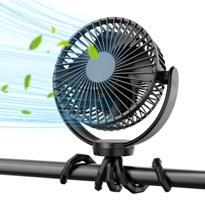 Koonie 5000mAh Portable Stroller Fan - 3-Speed Battery Operated, Flexible Clip-on Tripod, 360° Rotate Flexible Tripod，USB Rechargeable Cooling for Bike, Treadmill, Travel & Car Seat