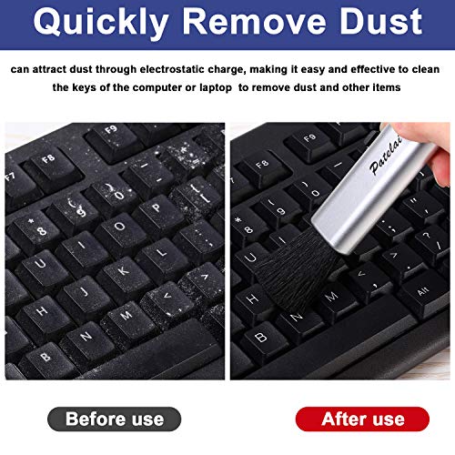 Patelai 6 Pack Retractable Keyboard Cleaning Brushes, Anti-Static Soft Bristle Mini Electronics Duster for Laptop, Camera, Phone, Car Interior, Black/Silver
