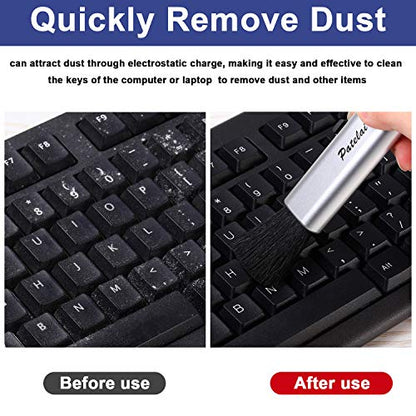 Patelai 6 Pack Retractable Keyboard Cleaning Brushes, Anti-Static Soft Bristle Mini Electronics Duster for Laptop, Camera, Phone, Car Interior, Black/Silver